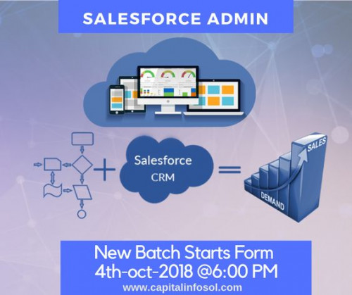 Salesforce Admin new Batch going to start on 4th October 2018 at Capital info solutions trained by Mr.Satish Myla (Salesforce expert)
for registrations and information 
visit: https://www.capitalinfosol.com/contact-us