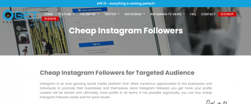 Buy Cheap Instagram Followers to Your Profile. Instagram Likes FREE!!! On Every Instagram Followers You Order from Us. We Provide 100% Safe ,Legal & Non Drop Instagram Followers.

Get Cheap Views Provides The Best Quality Of All Social Media Services At Cheap Price.To most of the entrepreneurs, social media is the “future big thing,” a non-permanent type yet powerful platform that must be taken advantage of while it’s on the trend. Because it came up so quickly, social media has developed its own reputation with some of the people for being favorite as a marketing interest, and therefore, a profitable one.

#cheapinstagramlikes #buycheapinstagramlikes #buyinstagramlikescheap #cheapinstagramviews #buycheapinstagramviews #buyinstagramviewscheap #cheapinstagramreelviews #buycheapyoutubeviews 

Read more:- https://www.getcheapviews.com/instagram-category/cheap-instagram-followers/