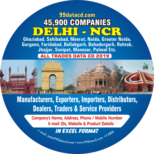 We 99datacd provides authentic Data of Delhi – NCR (Noida, Greater Noida, Ghaziabad, Faridabad, Gurgaon, Sahibabad & Manesar) about business and industrial directory in which include companies, manufacturers, exporters, importers, suppliers, traders, distributors, dealers & service providers, etc. in excel format. For more information call us at 9350804427.