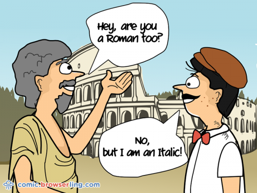 Two fonts meet in Rome. One asks, "Are you a Roman, too?" "No," the other responds, "but I'm an Italic!"

For more coder comics visit comic.browserling.com. New programmer comics every week!