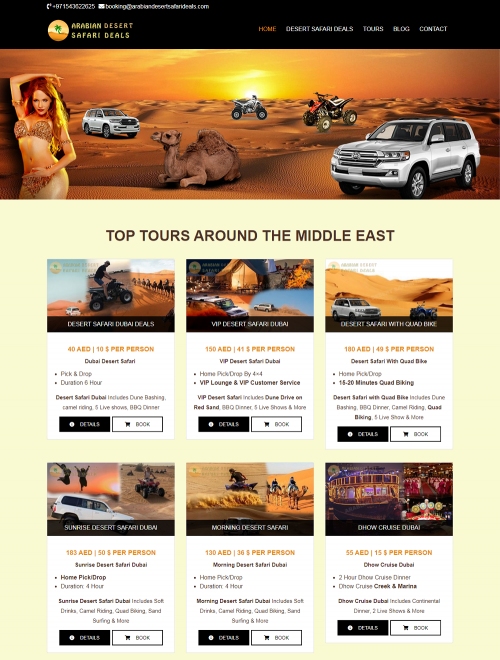 Find the best desert safari deals and offers online, starting from 40 AED. Call us @+971543622625 for Best desert safari Dubai packages!

Dubai has the world’s most inspiring engineering and architectural feats such as the Burj Khalifa, Palm Islands, and the Dubai fountains. Millions of tourists or visitors attracted to the wonderland of Dubai.  Dubai is also famous for adventures such as Dubai Desert Safari tour. Dubai Desert Safari is one of the renowned tourist attractions, which has been toured by the millions of tourist every year.  

#Desertsafarideals #Desertsafaripackages #Desertsafarioffers #Desertsafari #DesertsafariDubai #Dubaidesertsafari #Hattamountaintour #Hattatour #VIPdesertsafari #Desertsafariquadbike #Bestdesertsafari #Eveningdesertsafari #Morningdesertsafari

Read more:- https://www.arabiandesertsafarideals.com/