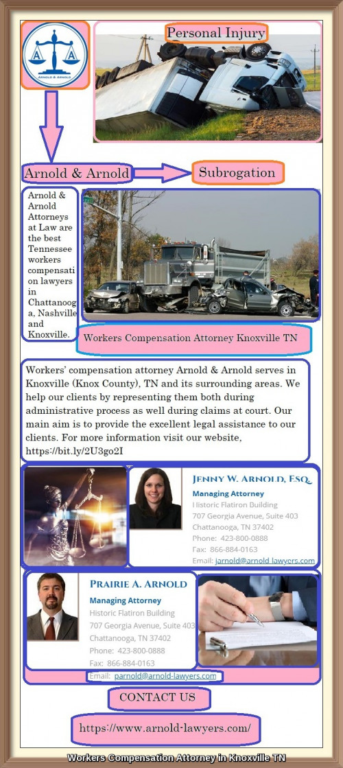 Workers’ compensation attorney Arnold & Arnold serves in Knoxville (Knox County), TN and its surrounding areas. We help our clients by representing them both during administrative process as well during claims at court. Our main aim is to provide the excellent legal assistance to our clients. For more information visit our website, https://bit.ly/2U3go2I
