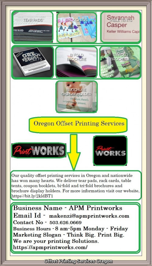 Our quality offset printing services in Oregon and nationwide has won many hearts. We deliver tear pads, rack cards, table tents, coupon booklets, bi-fold and tri-fold brochures and brochure display holders. For more information visit our website, https://bit.ly/2kldBT1