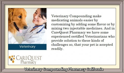 Veterinary Compounding make medicating animals easier by customizing by adding some flavor or by mixing two injectable medicines. And in CareQuest Pharmacy we have some experienced certified Veterinarians who provide solution to these kinds of challenges so, that your pet is accepted readily.
https://www.carequestpharmacy.com/veterinary-compounding-pharmacy/