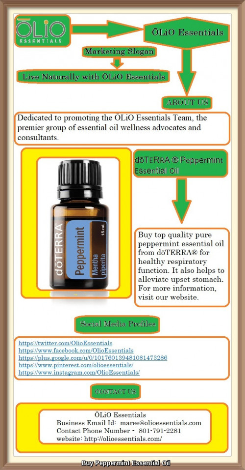 Buy top quality pure peppermint essential oil from dōTERRA® for healthy respiratory function. It also helps to alleviate upset stomach.
http://olioessentials.com/product/peppermint-essential-oil/