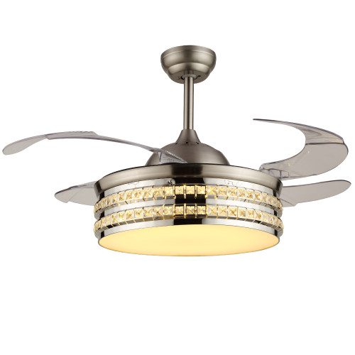 modern decorative metal ceiling light remote control 220V hidden blade ceiling fan with light crysta