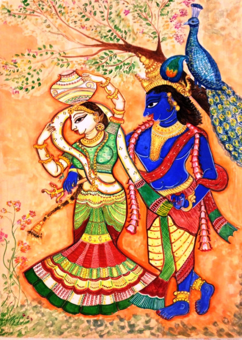 Artist portrayed the beautiful Radha Krishna painting of contemporary art made by using bright poster colors. More to know:https://www.indianartideas.in/artwork/5513