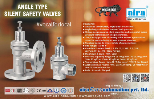 We Aira Euro Automation is a well known Pressure Relief Valve manufacturer & Safety Valve manufacturer in India.