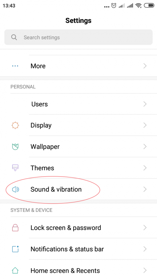sound and vibration
android setting