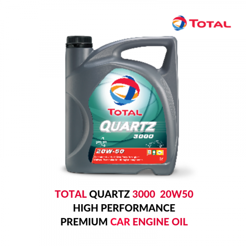 Total QUARTZ 3000 20W50 is a multi-grade car engine oil specially designed to perform in all car engine types – Petrol, LPG, CNG etc.  Its unique UNI PRO FORMULA provides uniform protection to all vital engine parts. For more information - https://www.total.co.in/automotive-lubricants/passenger-car/engine-oil/quartz-3000.html