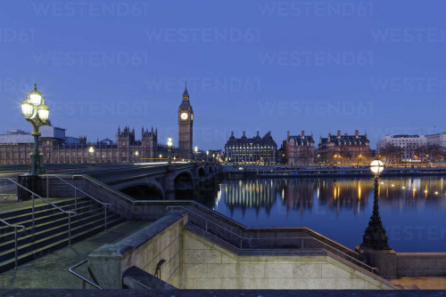 Palace of Westminster, Houses of Parliament und Big Ben, Westminster Bridge, London, England, Grobri