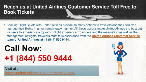 Contact United Airlines Customer Service +1 (844) 550 9444 for getting tips for flight ticket booking and reservations. You can easily book a flight ticket with cheap prices and also used a promo for getting cash back. United Airlines Phone Number always ready for your help. https://united.airlines-customerservice.com/