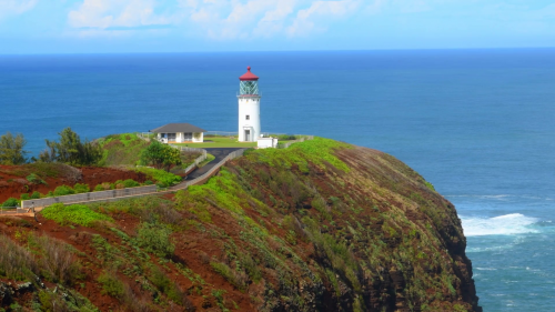 videoblocks kilauea kauai hawaii famous kilauea lighthouse on cliff over ocean tourist attraction 4k